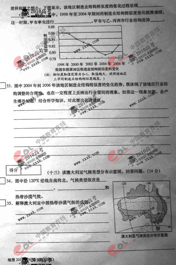 2010上海高考试题发布:地理试卷及答案