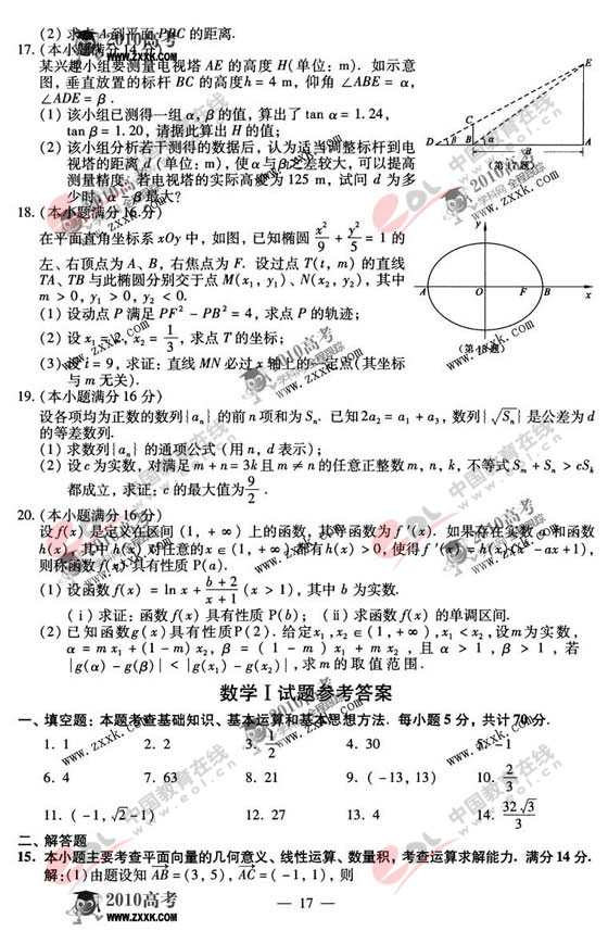 2010年江苏省高考试题发布:数学试卷