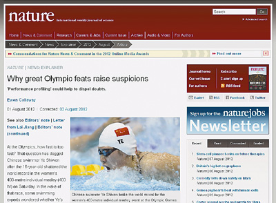 英国《自然》杂志向奥运冠军叶诗文和读者道歉